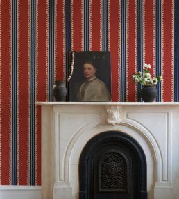 Etruscan Stripe Wallpaper by Schumacher Red & Blue