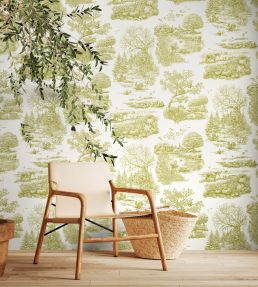 Eve Toile Wallpaper by Ohpopsi Olive
