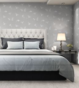 Exotic Birds Wallpaper by Brand McKenzie Concrete Grey