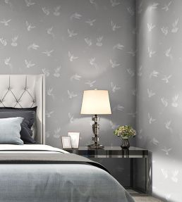 Exotic Birds Wallpaper by Brand McKenzie Concrete Grey
