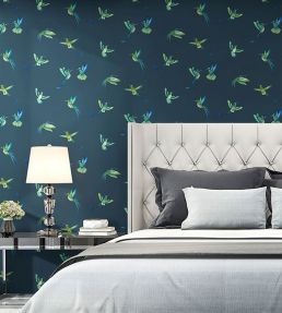 Exotic Birds Wallpaper by Brand McKenzie Midnight Blue