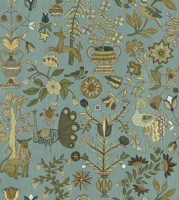 Fable Garden Wallpaper by Josephine Munsey Mid Blue and Olive