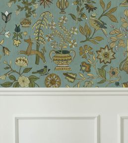 Fable Garden Wallpaper by Josephine Munsey Mid Blue and Olive