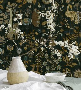 Fable Garden Wallpaper by Josephine Munsey Olive and Black