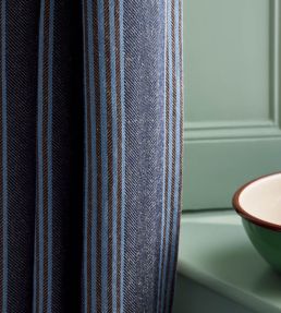 Falmouth Stripe Fabric by Ian Mankin Dark Navy/Mocha