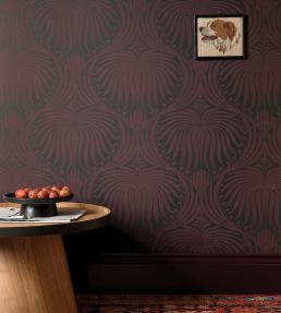 Lotus Wallpaper by Farrow & Ball Brinjal/Off Black