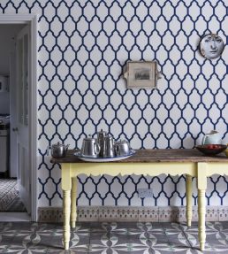Tessella Wallpaper by Farrow & Ball Drawing Room Blue
