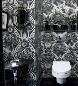 Lotus Wallpaper by Farrow & Ball Old White / Off Black