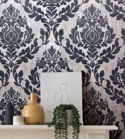 Faversham Wallpaper by 1838 Wallcoverings Charcoal Black