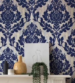Faversham Wallpaper by 1838 Wallcoverings Navy Blue