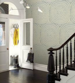 Feather Bloom Sisal Wallpaper by Schumacher Two Blues