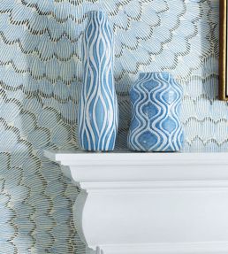 Feather Bloom Sisal Wallpaper by Schumacher Two Blues