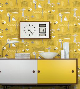 Festival Wallpaper by Mini Moderns Mustard & Platinum
