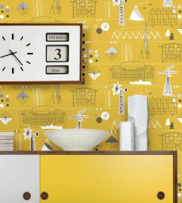 Festival Wallpaper by Mini Moderns Mustard & Platinum