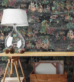 Fiesta Wallpaper by Brand McKenzie Ruby Green Charcoal