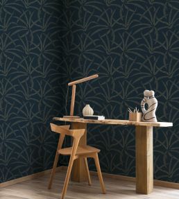 Filara Wallpaper by Caselio Bleu paon dore
