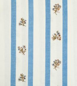 Flax & Field Posy Stripe Fabric by Volga Linen Cornflower Blue/Oyster