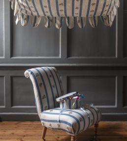 Flax & Field Posy Stripe Fabric by Volga Linen Cornflower Blue/Oyster