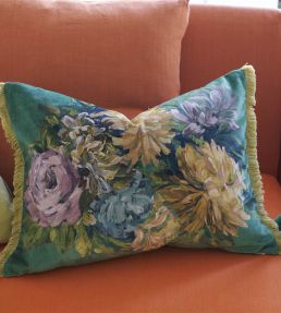 Fleurs D Artistes Velours Cushion 45 x 60cm by Designers Guild Vintage Green