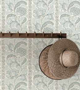 Floral Check Wallpaper by Josephine Munsey Barton Blue and Cotswold White