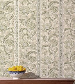 Floral Check Wallpaper by Josephine Munsey Maitland Green and Cotswold White