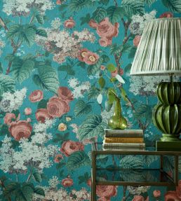 Floribunda Wallpaper by 1838 Wallcoverings Teal
