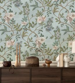 Flory Wallpaper by Josephine Munsey Light Blue
