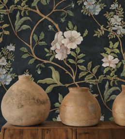 Flory Wallpaper by Josephine Munsey Navy