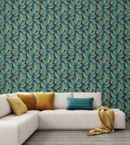 Foli Wallpaper by Ohpopsi Midnight Teal