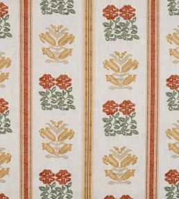 Folkloric Floral Stripe Fabric by Volga Linen Amber/Oyster