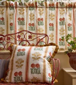 Folkloric Floral Stripe Fabric by Volga Linen Amber/Oyster