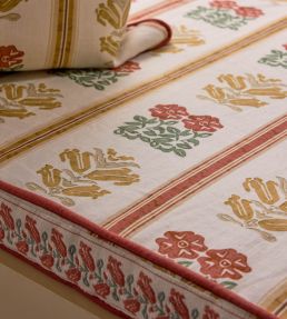 Folkloric Floral Stripe Fabric by Volga Linen Amber/Oyster