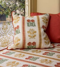 Folkloric Floral Stripe Fabric by Volga Linen Amber/Oyster