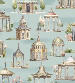 Follies Wallpaper by Mulberry Home Aqua