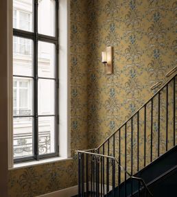 French Damask Wallpaper by Coordonne Mustard