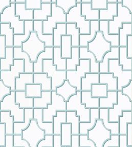 Fretwork Wallpaper by Thibaut Spa Blue