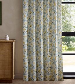 Fringed Poppy Print Fabric by Scion Honey/Cornflower