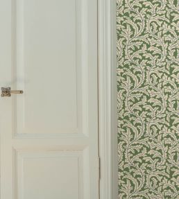 Frond Ogee Wallpaper by Josephine Munsey Brookes Green and Edge Sand