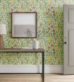Fruit Wallpaper by Morris & Co Leaf Green / Madder
