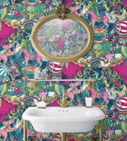 Funfair Wallpaper by Brand McKenzie Denim & Cerise