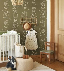 Funny Bunny Wallpaper by Casadeco Vert Kaki