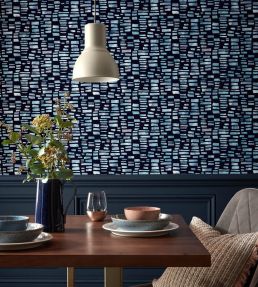 Fusion Flock Wallpaper by 1838 Wallcoverings Blue Dusk