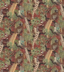 Game Birds Linen Fabric by Mulberry Home Red/Plum