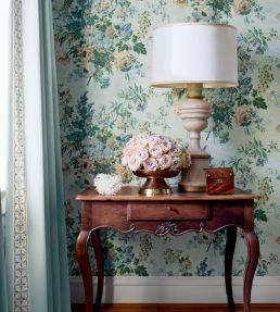 Garden Club Wallpaper by Anna French Apricot and Slate