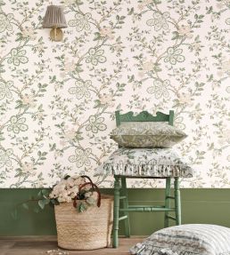 Genevieve Wallpaper by Nina Campbell Taupe/Antique Rose/Linen