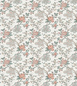 Genevieve Fabric by Nina Campbell Teal/Coral/Ivory