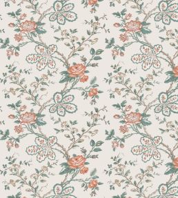 Genevieve Wallpaper by Nina Campbell Teal/Coral/Ivory
