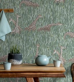 Giraffes Wallpaper by Josephine Munsey Aqua