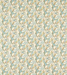 Golden Lily Fabric by Clarke & Clarke Linen/Teal