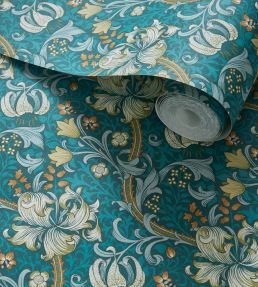 Golden Lily Wallpaper by Clarke & Clarke Teal